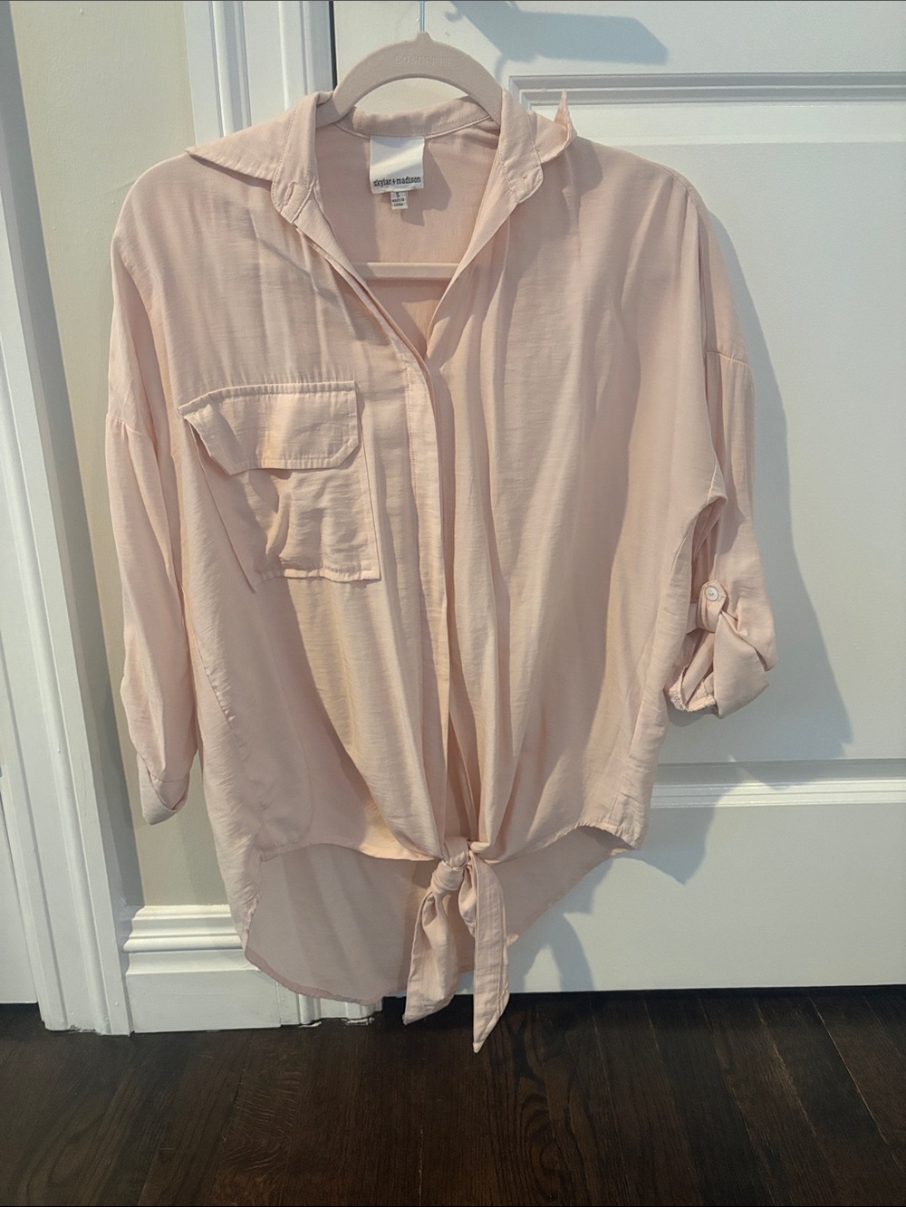 Skylar + Madison Pale Blush Tie-Front Button Shirt